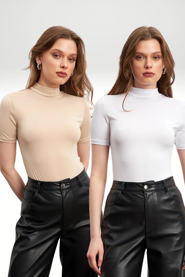 Women's 2 Pack Cream White Short Sleeve Blouse