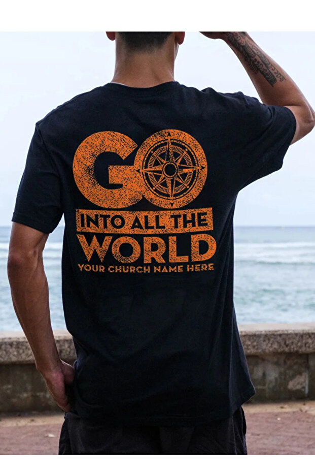 تي شيرت مطبوع عليه بوصلة Go Into All The World مقاس كبير