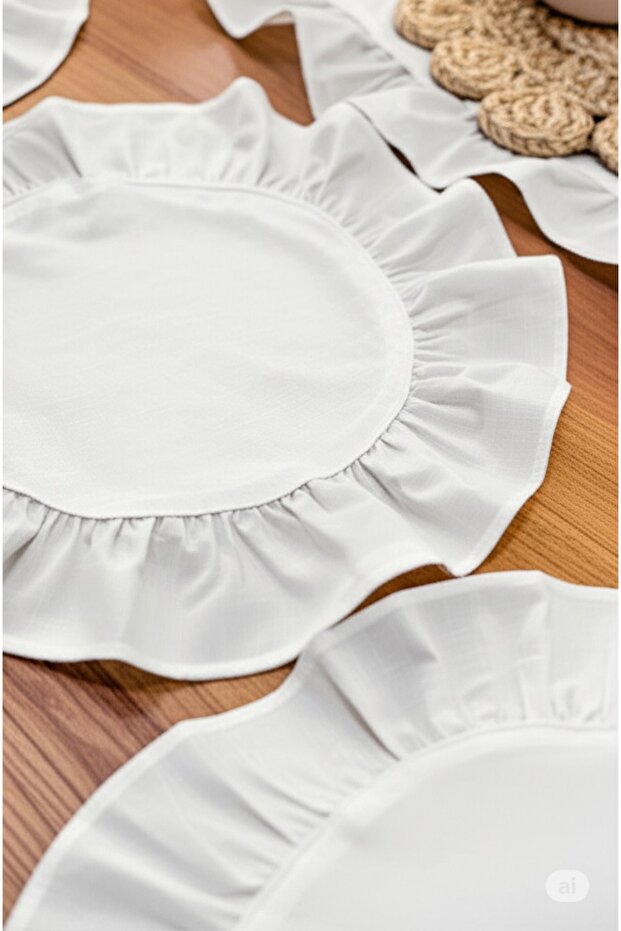 2 Piece Ruffled, Cotton Fabric Placemat