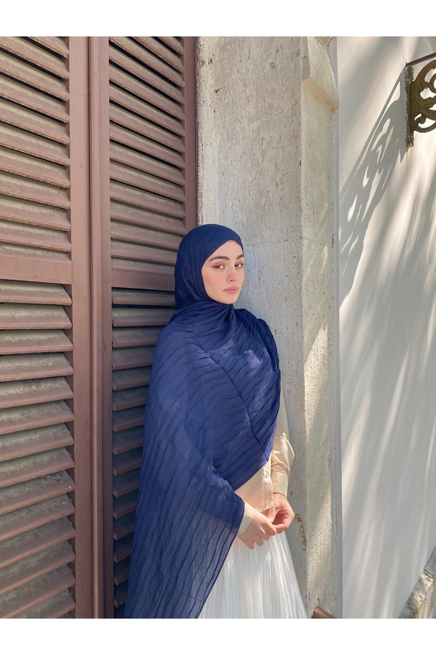 Piliseli Bambu Şal Lacivert - 3