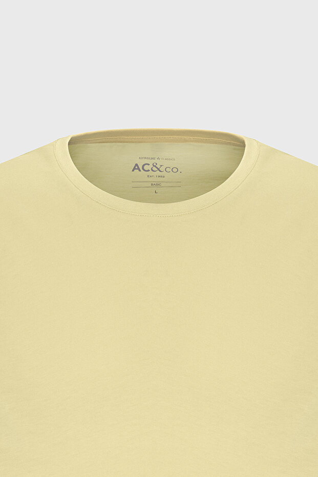 Erkek Sarı %100 Pamuk Slim Fit Dar Kesim Bisiklet Yaka Basic Tişört - 12