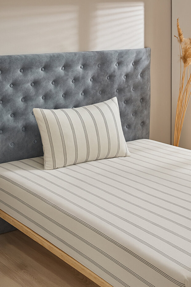 Tek Kişilik Lastikli İpliği Boyalı Çarşaf 100x200+30cm & Tekli Yastık Kılıfı 50x70cm TPHAW26TKN00004 - 1
