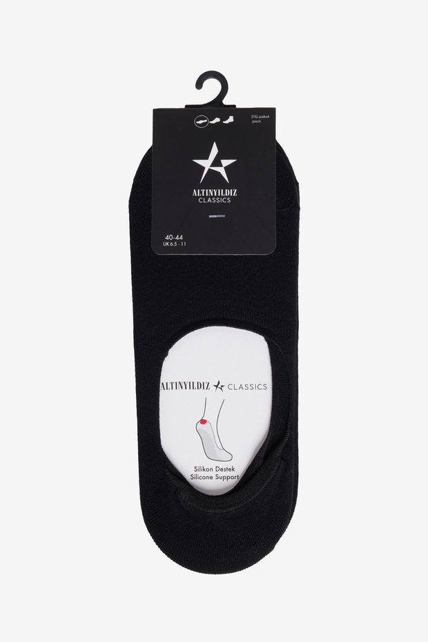 Erkek Siyah Silikon Destekli 3'lü Paket Babet Çorap - 2