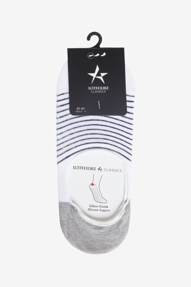 Erkek Beyaz-Lacivert Silikon Destekli Tekli Babet Çorap - 1