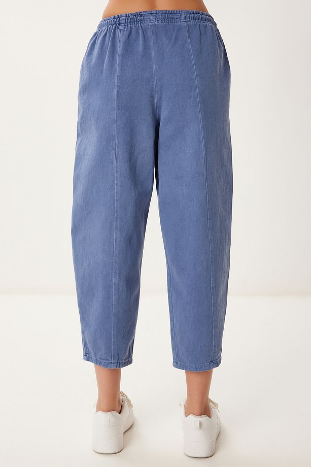 Kadın İndigo Mavi Capri Rahat Gabardin Pantolon GP00019 - 5