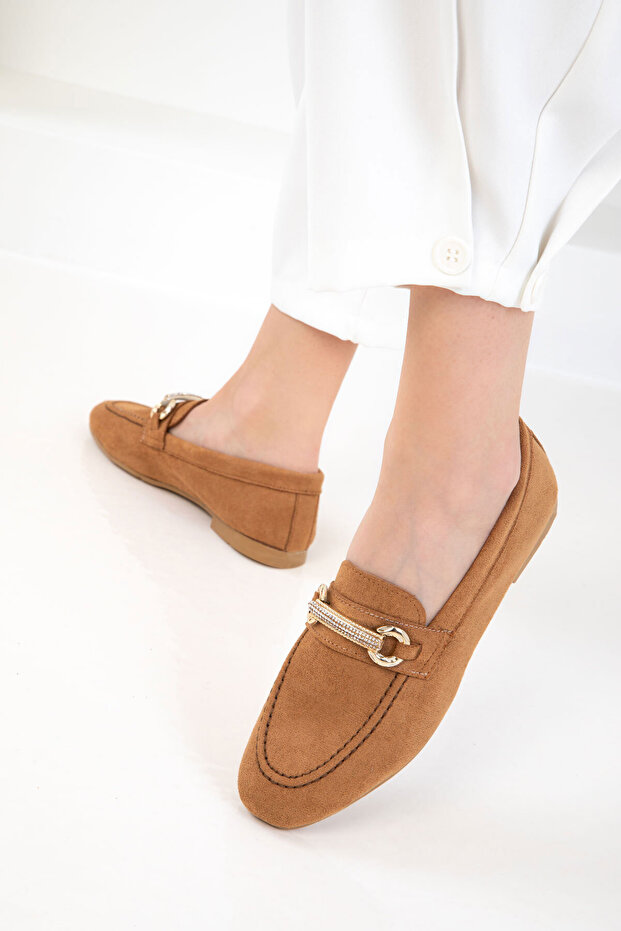 Tan Suede Women's Loafer Shoes 20693