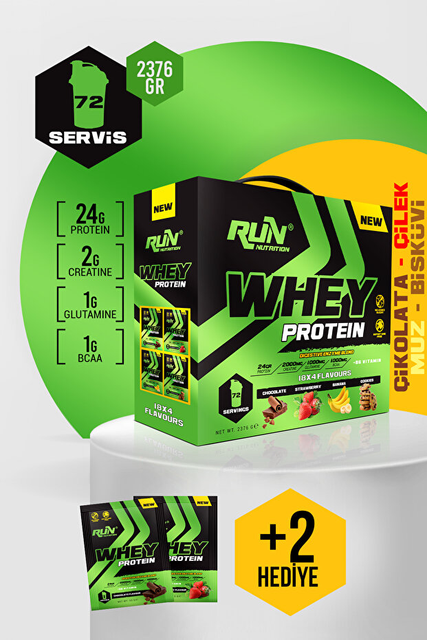 Run Nutrition Whey Protein - 72 Adet - 4 Aromalı - 2376g - Hediyeli