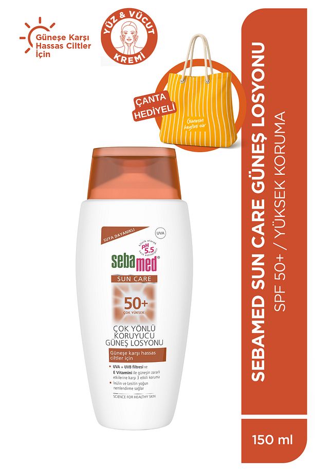 Plaj Çantası Hediyeli - SPF 50+ UVA UVB Filtresi E Vitamini Üçlü Yüksek Koruma Güneş Losyonu 150 ml - 1