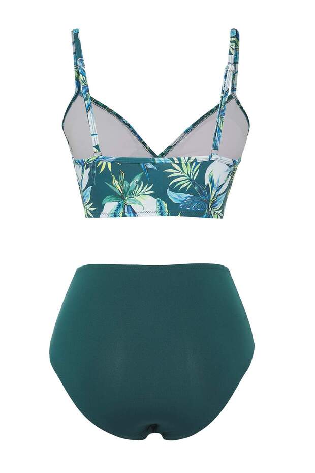Çiçek Desenli Drapeli Üçgen Kaplı Hipster Yüksek Bel Bikini Takımı TBESS25BT00202 - 6