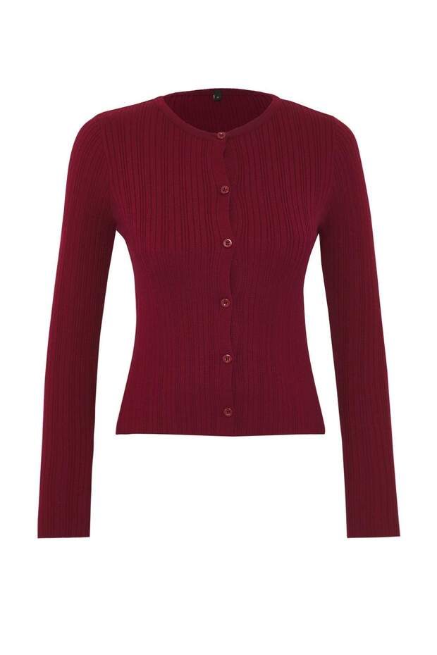 Bordo 2'li Fitilli Premium/Özel İplikli Yumuşak Dokulu Triko Hırka-Bluz Takım TWOAW26HI00003 - 6