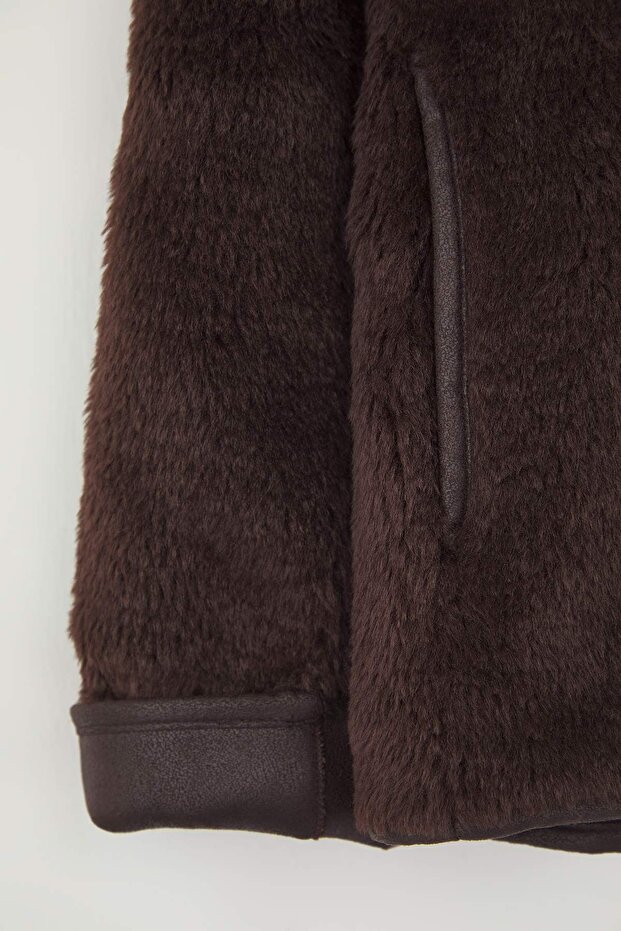 Kahverengi Oversize Kalıp Peluş Mont TWOAW26MO00062 - 7