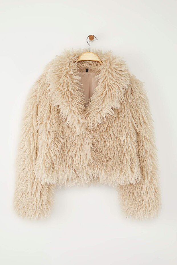 Beżowy oversize'owy wzór futra TWOAW26MO00051 - 5