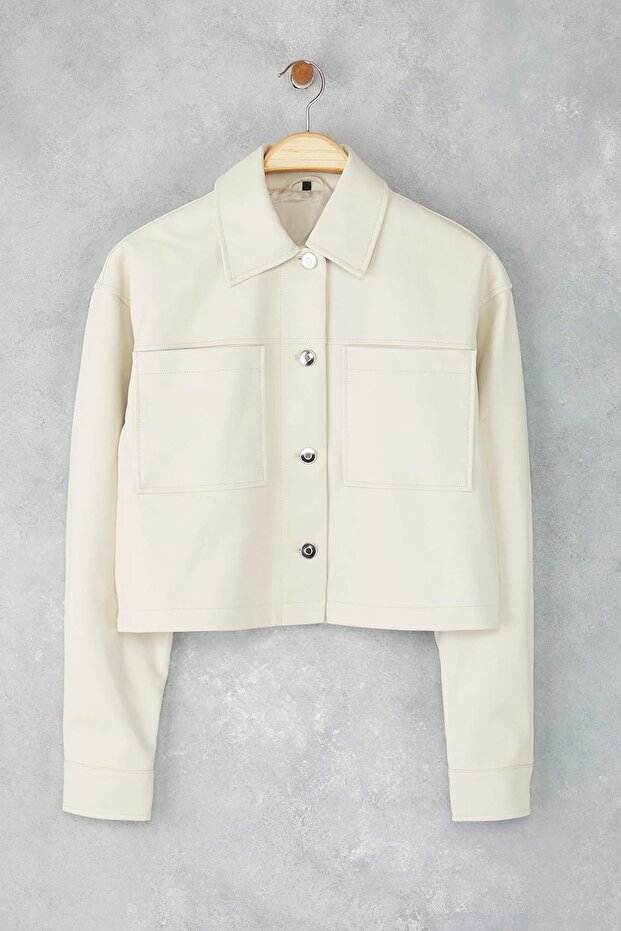 Kurtka ze skóry ekologicznej Regular Fit Cienka kurtka ze sztucznej skóry TWOAW26MO00086 - 5