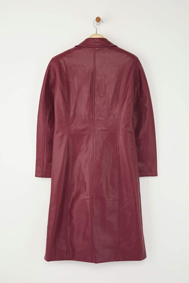 Bordo Suni Deri Mono Kapama Regular Uzun Kaban TWOAW26KB00010 - 8