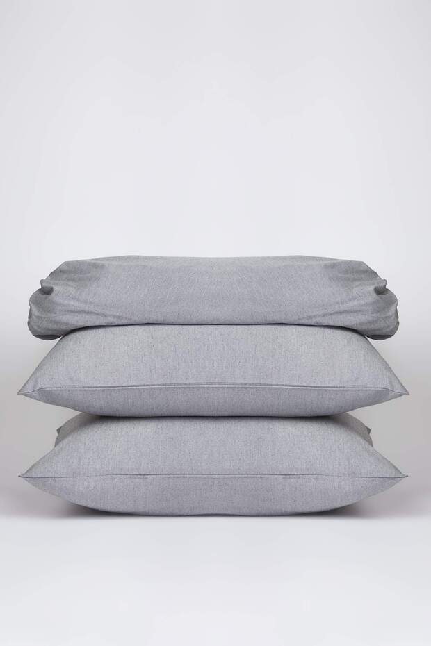 Gri Çift Kişilik Lastikli İpliği Boyalı Çarşaf 180x200+30cm & 2'li Yastık Kılıfı 50x70cm - 2
