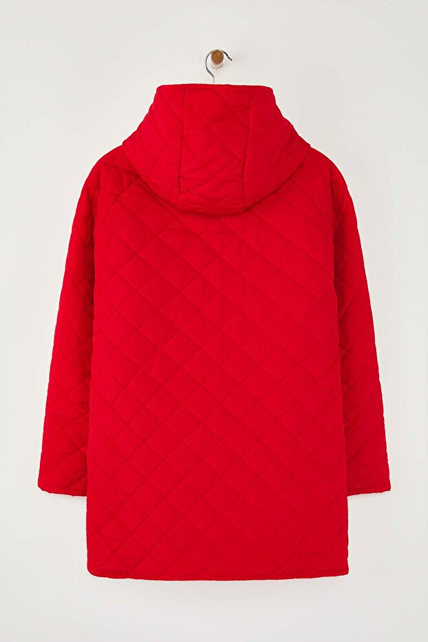 Piros normál szabású kapucnis vízlepergető steppelt nagy méretű kabátok TWOAW26AW00009 - 8