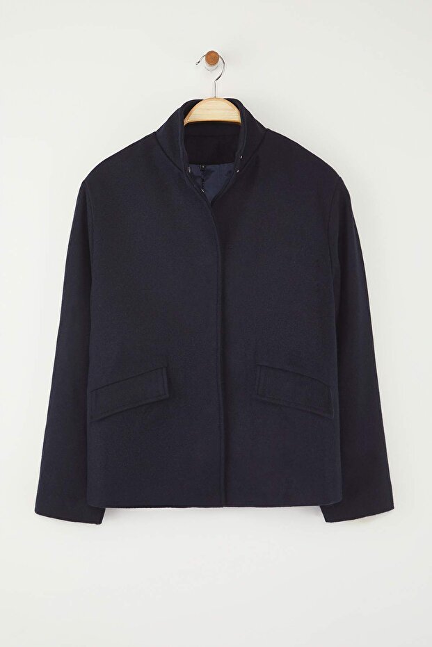 Trendyolmilla Základní Kousek Šatníku Námořnická Modrá Oversize Kašmírová Bomber Tenčí Bunda Kabáty TWOAW26MO00128 - 5