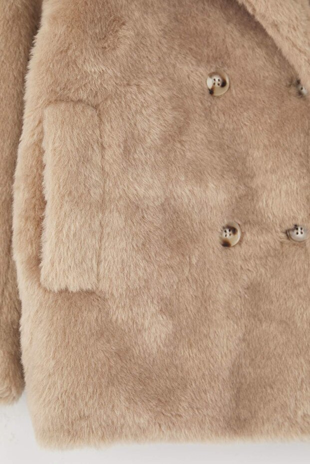 Vizon Kürklü Kruvaze Oversize Kısa Peluş Kaban TWOAW26KB00021 - 7