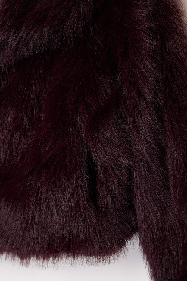 Bordo Oversize Kalıp Kürk Mont TWOAW25MO00035 - 8