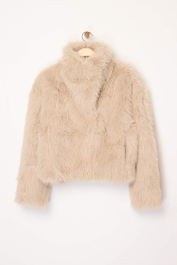 Beżowy oversize'owy wzór futra TWOAW25MO00035 - 7