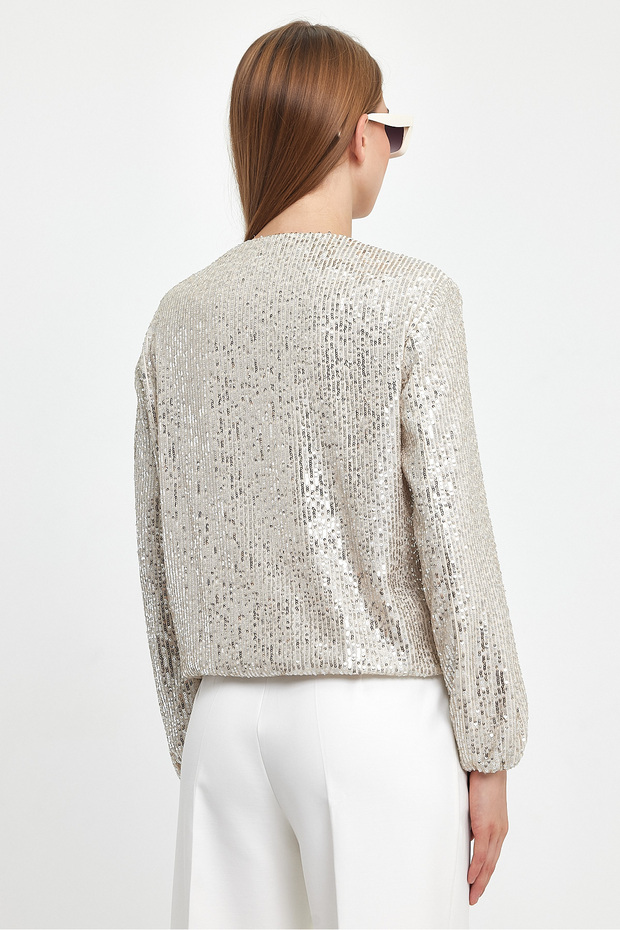 Payetli Bomber Bej Ceket - 8