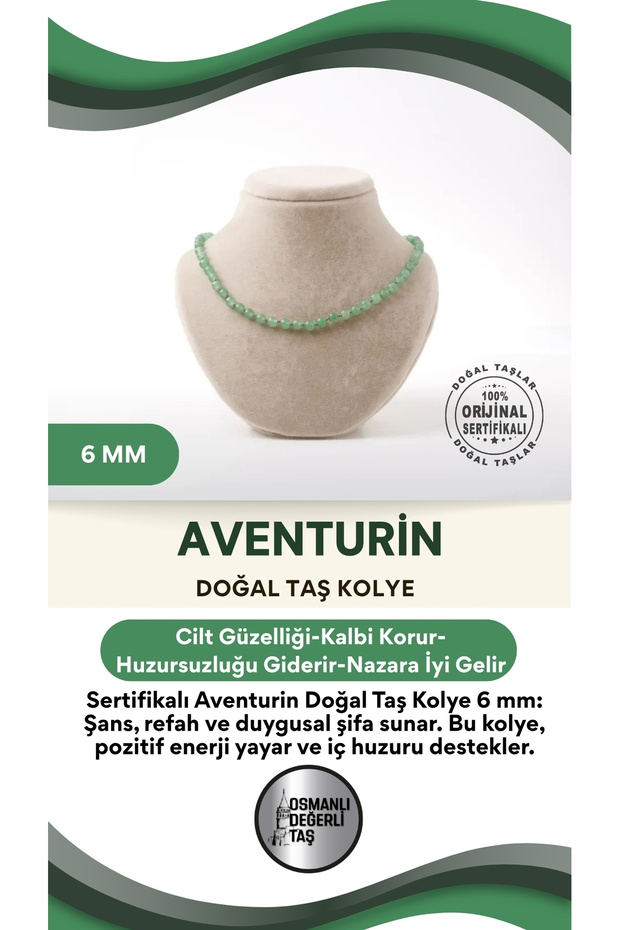 Certified Aventurine Natural Stone Necklace 6 Mm, M561