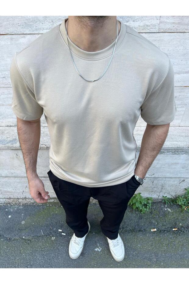 Beige Color Modal Comfortable Use Basic Men's Tshirt - 4