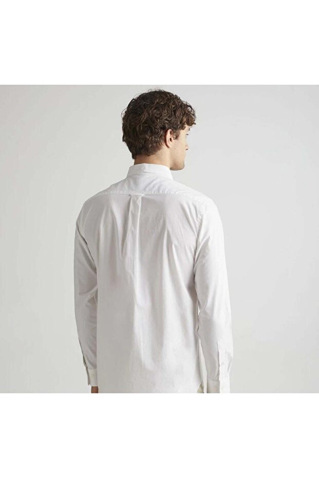 Erkek Beyaz Regular Fit Düğmeli Yaka Broadcloth Gömlek - 2