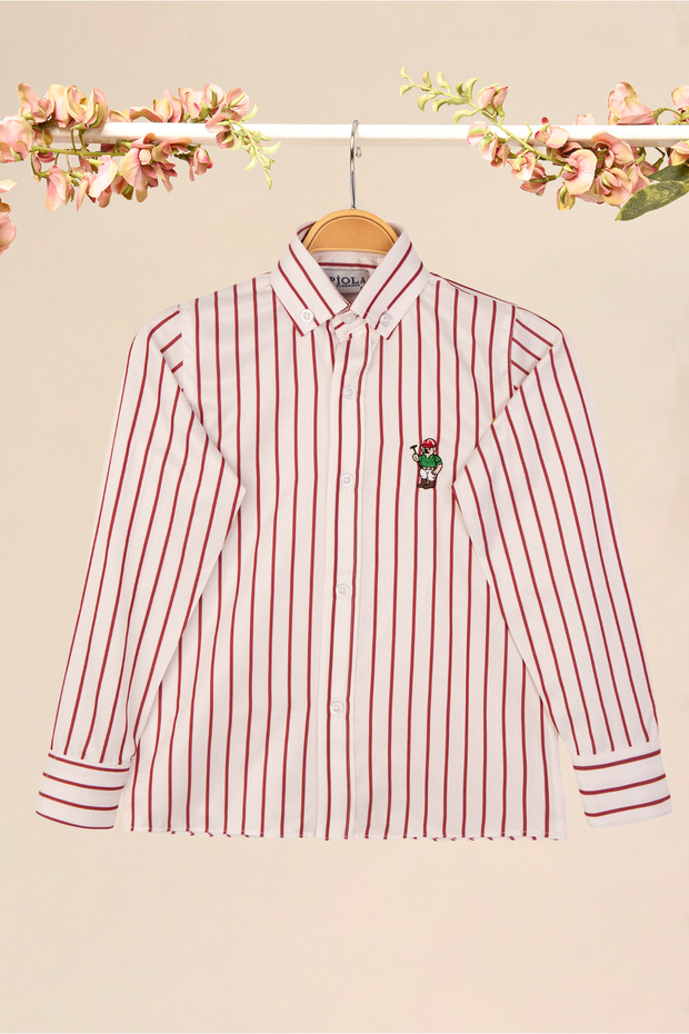Children's Shirt with Striped Collar and Buttons (Red)