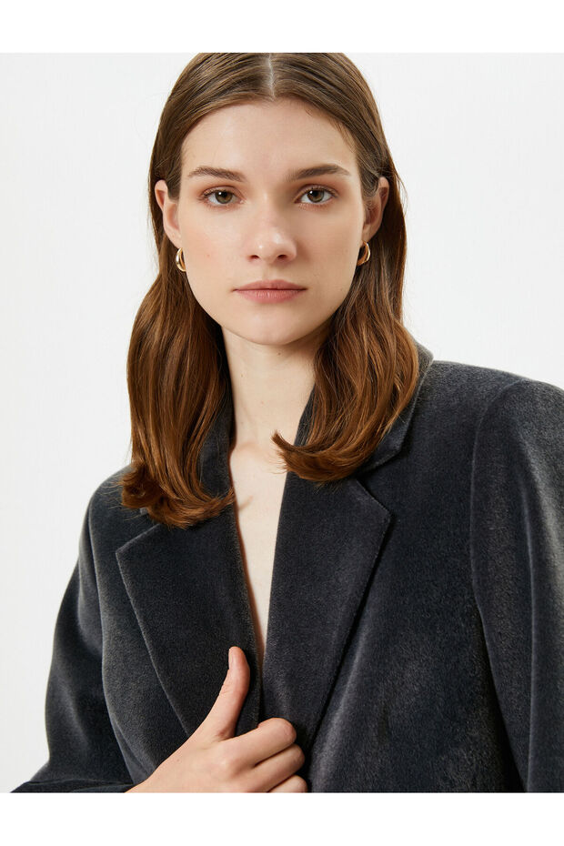 Cashmere Coat Single Button Covered Pocket Shiny Textured