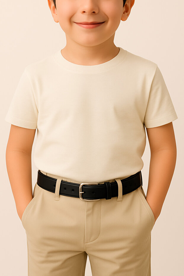 Children's Belt Denim and Fabric Trousers Leather Black