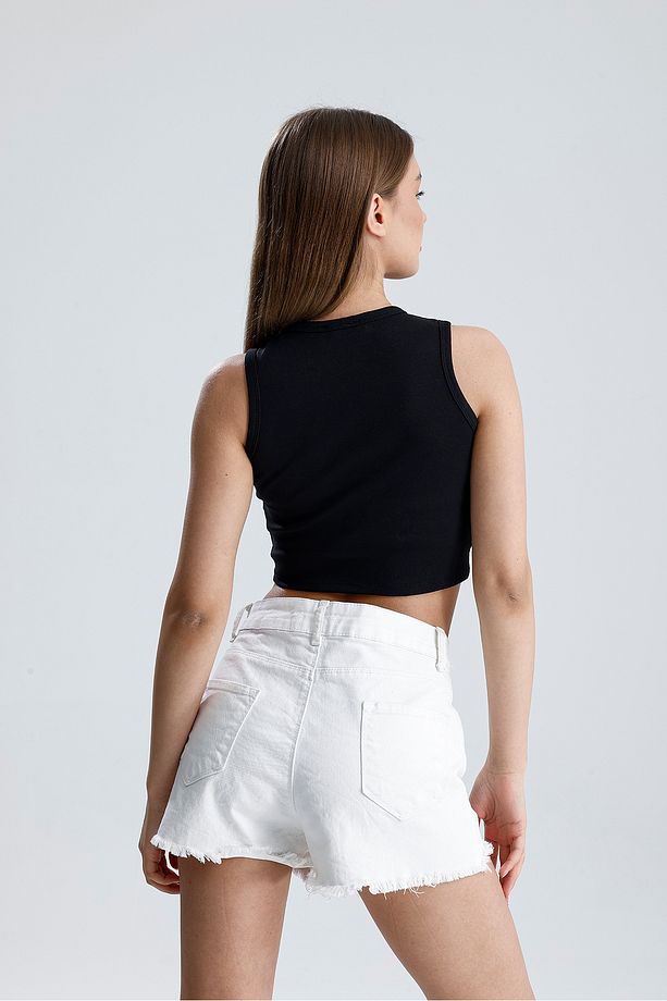 Kadın Taşlı Örme Crop - 8