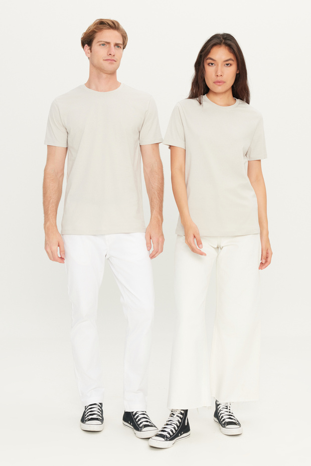 Erkek/unisex Gri Slim Fit Dar Kesim %100 Pamuk Bisiklet Yaka Basic Tişört - 5