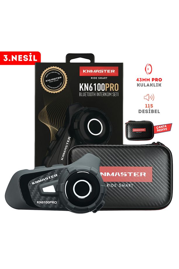 Kn6100 Pro Motosiklet Kask Interkom Bluetooth Intercom Kulaklık Seti Karbon Siyah Çanta Hediyeli - 1