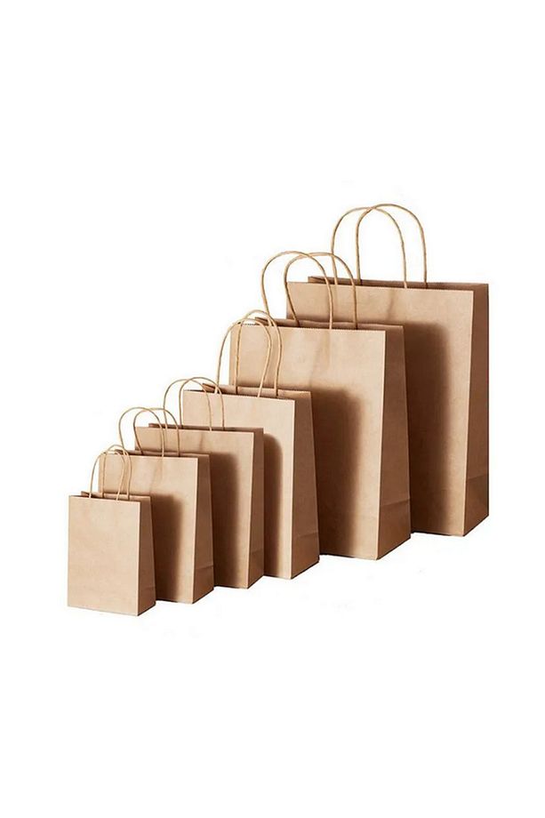 Büküm Saplı Kraft Kağıt Çanta 18x24x8 Cm - 25 Adet Mağaza Alışveriş Kağıt Poşet Torba - 2