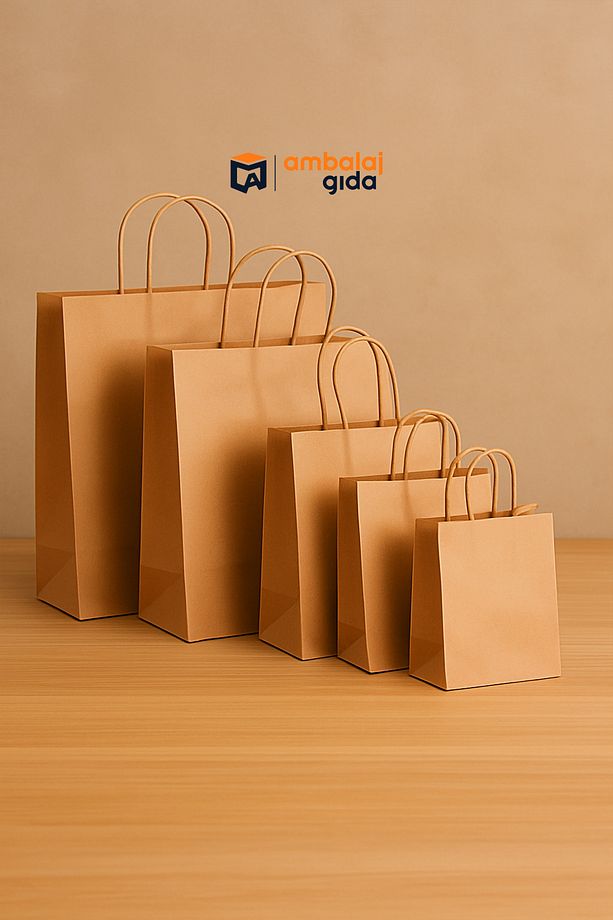 Büküm Saplı Kraft Kağıt Çanta 28x28x16 Cm - 25 Adet Mağaza Alışveriş Kağıt Çanta Poşet Torba - 1