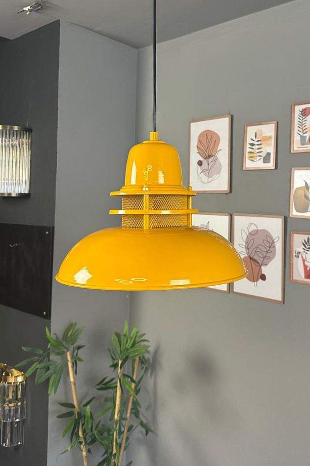 Fener Sarı Avize Tekli Sarkıt Cafe Restoran Mutfak Salon Masaüstü Lamba Aydınlatma Modelleri - 1