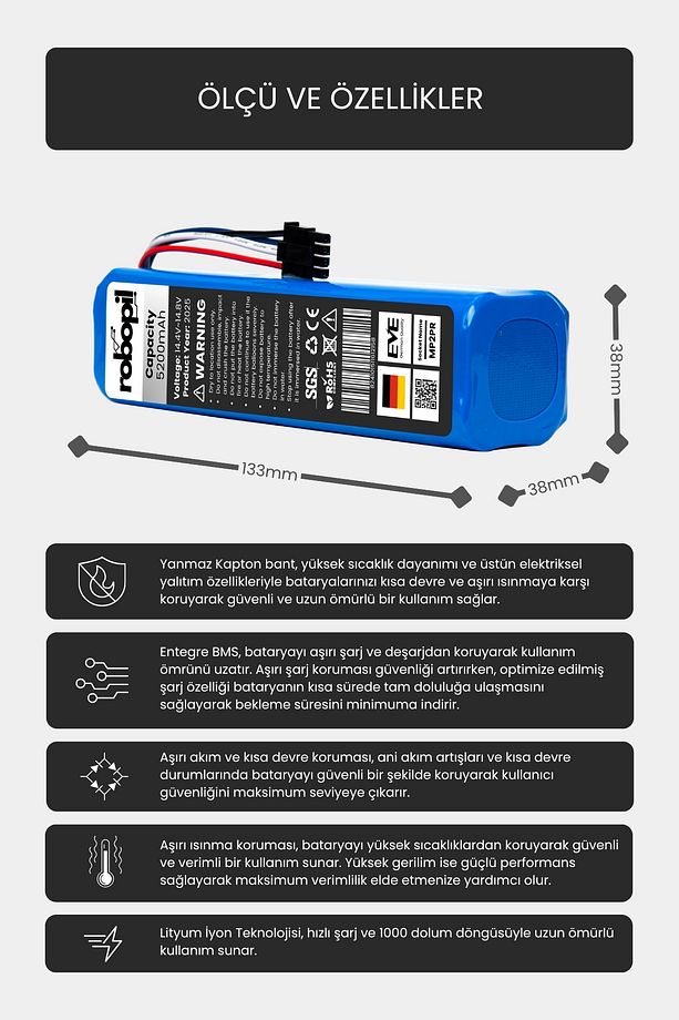 Xiaomi Mi Vacuum Mop Pro2 Plus 3d Pil Batarya Robot Süpürge [standart Kapasite] 5200mah No: Rvs5-wh0 - 2