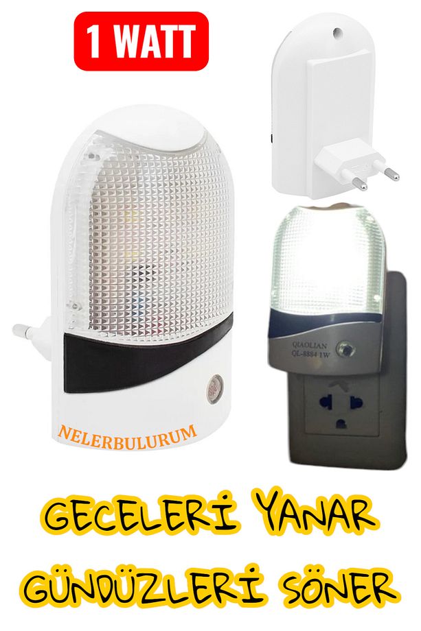 1 WATT LEDLİ FOTOSELLİ SABAH YANAR AKŞAM SÖNER SENSÖRLÜ GECE LAMBASI - 1
