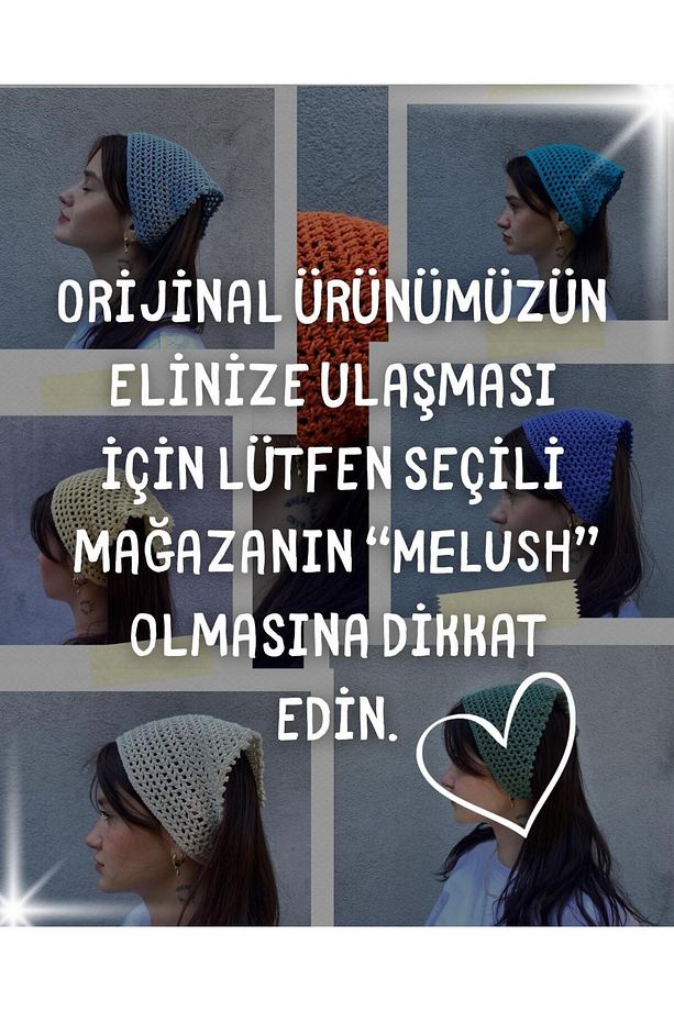 Açık Mavi Renkli File Model Bandana, El Yapımı Örgü Bandana - 4