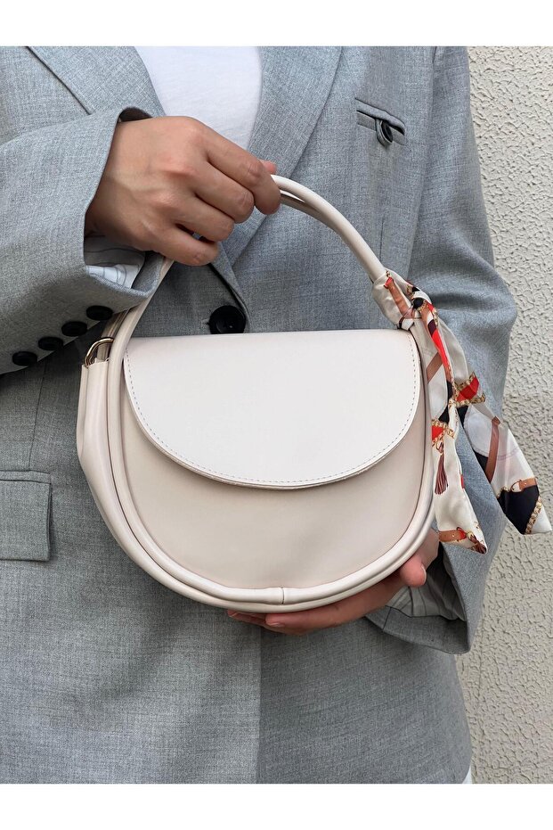 Armoni Model Scarf Cream Women's Hand and Shoulder Bag