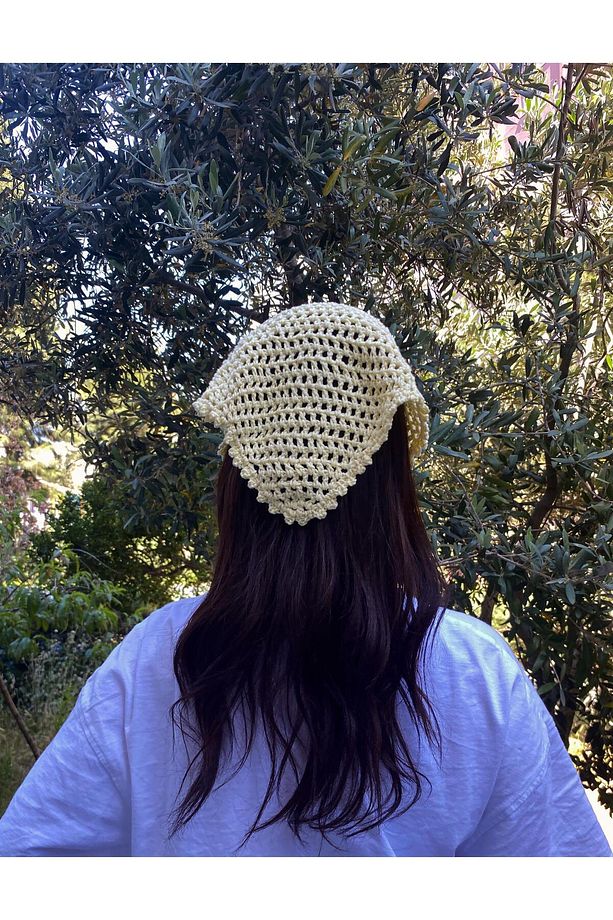 Sarı Renkli Veronika Model Bandana, Butter Yellow El Yapımı Örgü Bandana - 3