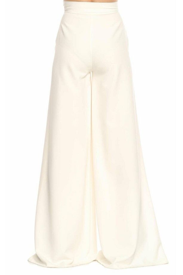 Geniş Paça Ekru Krep Pantolon - 4