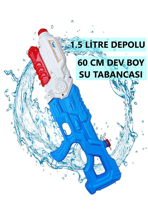 1500 ML. Jumbo Dev Boy Pompalı Kaliteli Sızdırmaz Su Tabancası 1,5 Litre Depolu 60 Cm. - 1