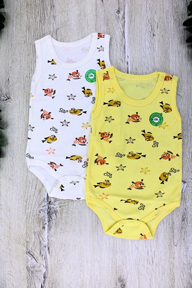 2-Piece 100% Cotton Baby Girl and Boy Patterned Snap-On Bodysuit (Badi̇)