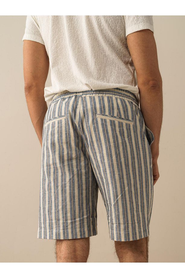Erkek Lacivert Regular Fit Keten Şort - 4