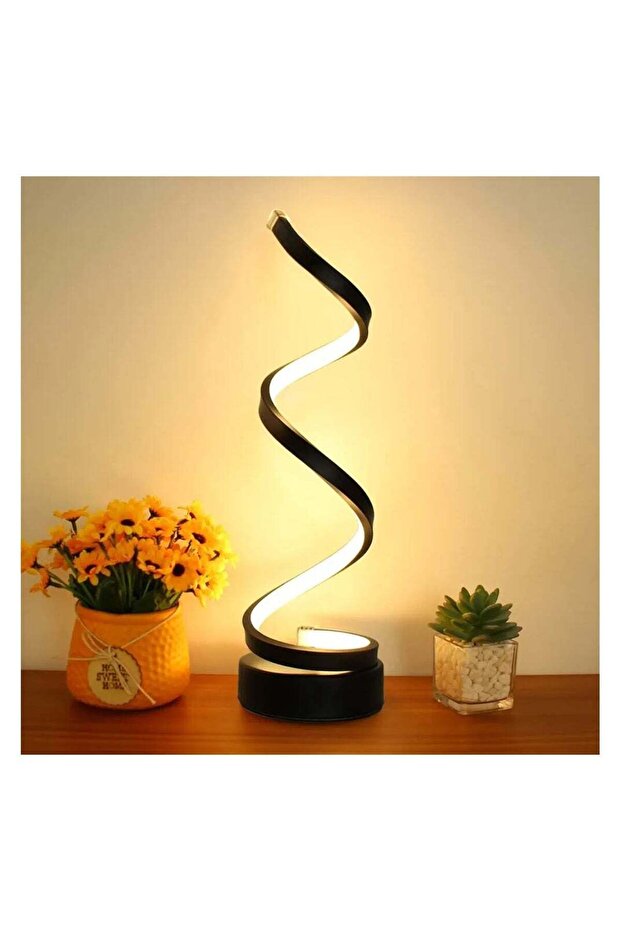 مصباح طاولة LED بتصميم حلزوني أسود