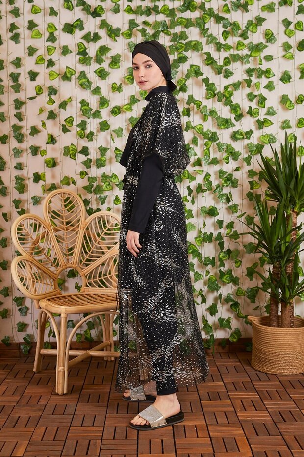 Sw35.28 Gümüş Baskılı Tül Pareo - 3