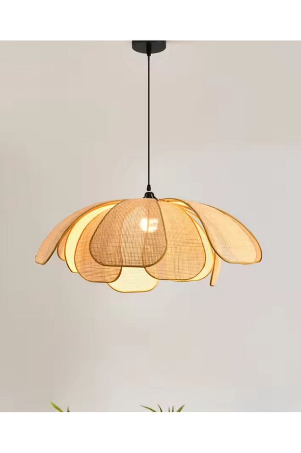 Modern Iskandinav Tasarım Bohem Rose Çiçek Sarkıt Avize Hazeran Hasır Avize Rattan Salon Avizesi - 2