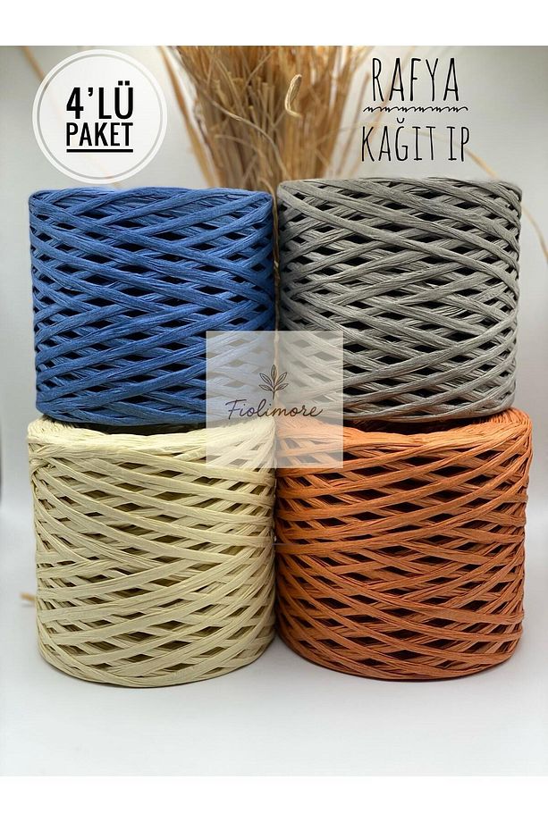 4`lü Paket Rafya Mix (800 GRAM) Kağıt Ip Çanta Ipi Şapka Ipi Terlik Ipi Supla Ipi Naturel Raffia - 1